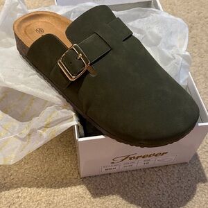 New Olive Green Slip-On Clogs with Buckle